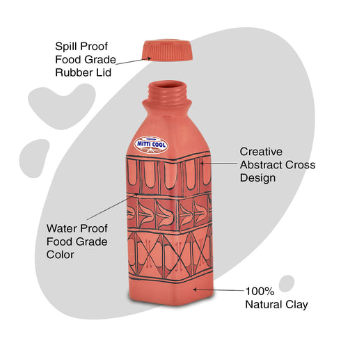 Mitticool Clay Water Bottle Abstract Cross Design 400 ml