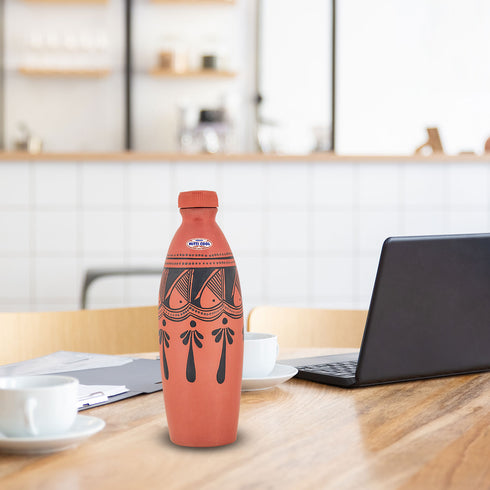 Mitticool Clay Water Bottle Black Spade Design 1 Liter