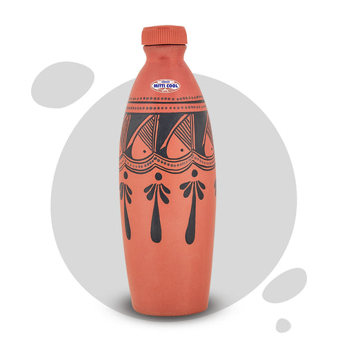 Mitticool Clay Water Bottle Black Spade Design 1 Liter