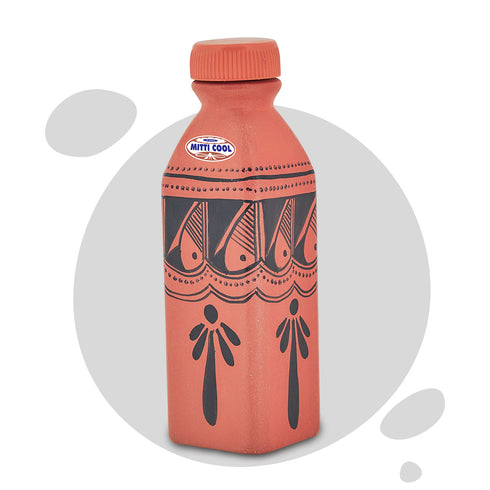 Mitticool Clay Water Bottle Black spade Design 400 ml