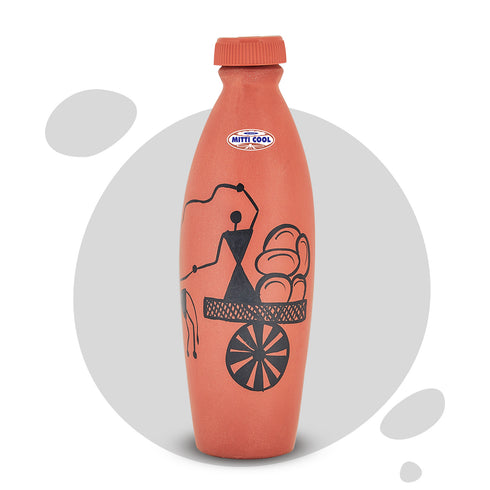 Mitticool Clay Water Bottle Warli Cart Design 1 liter
