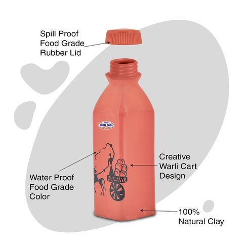 Mitticool Clay Water Bottle Warli Cart Design 400 ml