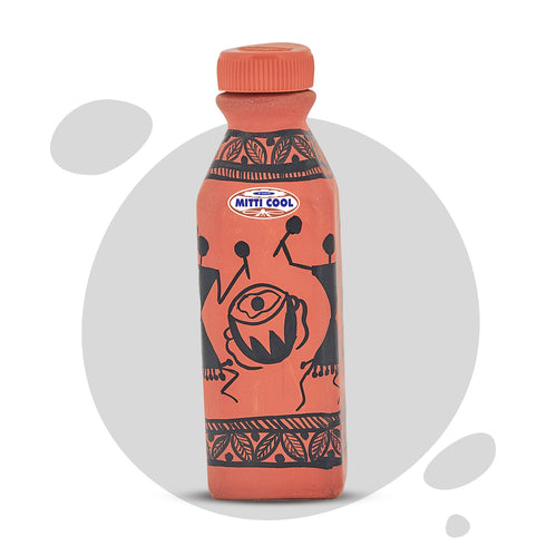 Mitticool Clay Water Bottle Warli Timpany Design 400 ml