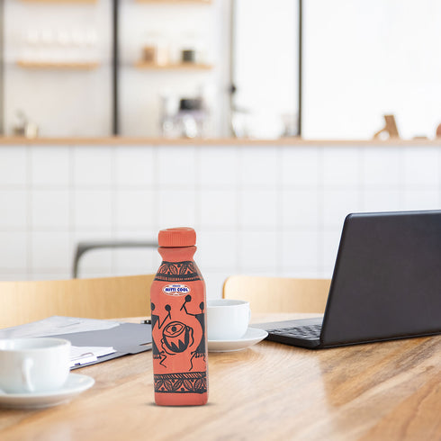 Mitticool Clay Water Bottle Warli Timpany Design 400 ml
