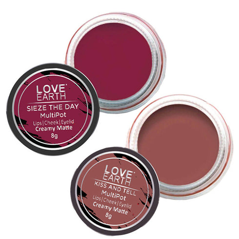 Love Earth Lip Tint and Cheek Tint Multipot Combo |Mauvish Pink and Raspberry Pink