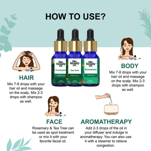 the beauty co Therapeutic Essential Oils Combo | Set of 3 and Charcoal Scrub