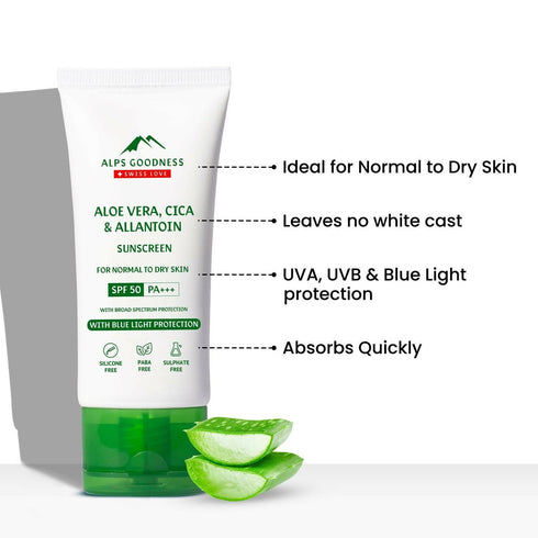 Alps Goodness Blue Light Protection Sunscreen For Normal to Dry Skin SPF 50 PA+++ with Aloe Vera Cica and Allantoin