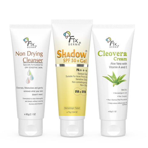 Fixderma Skincare Shadow Sunscreen Spf 50+ Non Drying Cleanser + Cleovera Cream