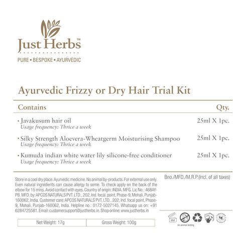 Just Herbs Ayurvedic Frizzy or Dry Hair Trial Kit Each 25ml each