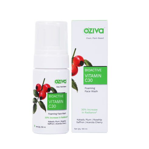 OZiva Bioactive Vitamin C30 Foaming Face Wash for Skin Radiance Enhancement and Collagen Building 100 ml