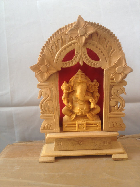 White Wood Ganesh Idol With Frame