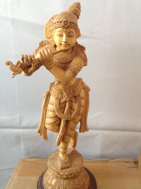 White Wood Sree Krishna Idol