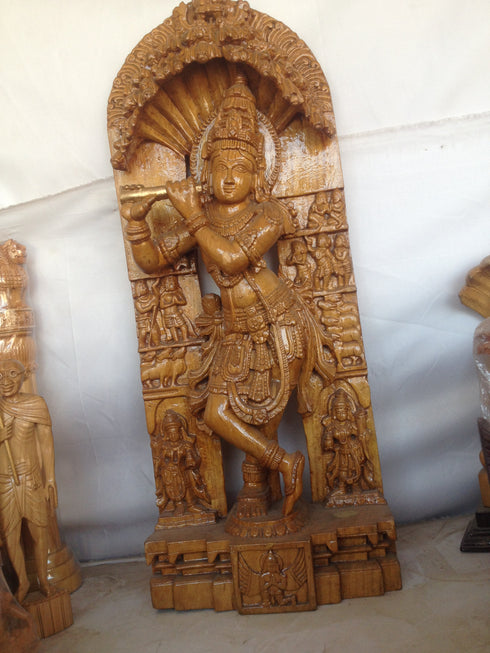 White Wood Big Sree Krishna Idol