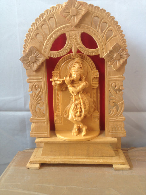 White Wood Lord Sree Krishna Idol With Frame