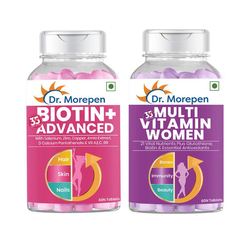 Dr. Morepen Biotin+ Advanced Tablets and Multivitamin Women Tablets Combo