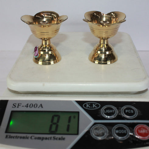 Brass Flower Design Pair Diya 162g (Pack Of 2)