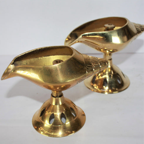 Brass Shankh Pair Deepak with Stand Oil lamp 403g