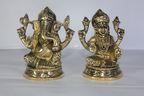 Brass Laxmi Ganesh God Idol Statue 1059g
