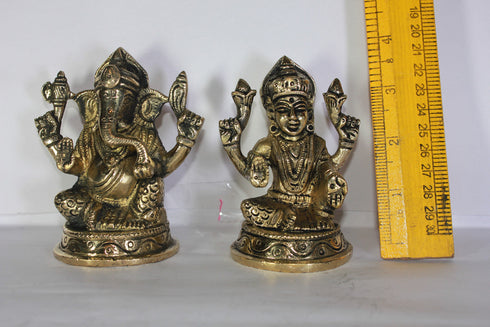 Brass Laxmi Ganesh God Idol Statue 1059g
