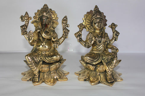 Brass Laxmi Ganesh God Idol Statue 2886g