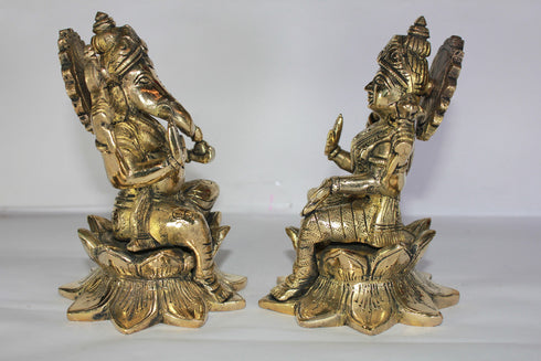 Brass Laxmi Ganesh God Idol Statue 2886g