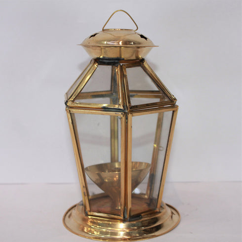 Brass Akhand Glass Jyoti Diya Stand 176g
