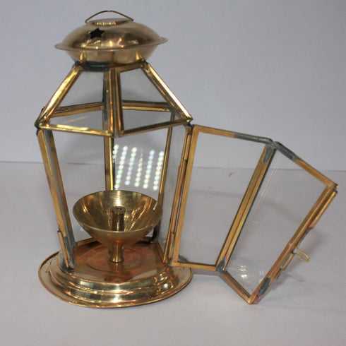 Brass Akhand Glass Jyoti Diya Stand 176g