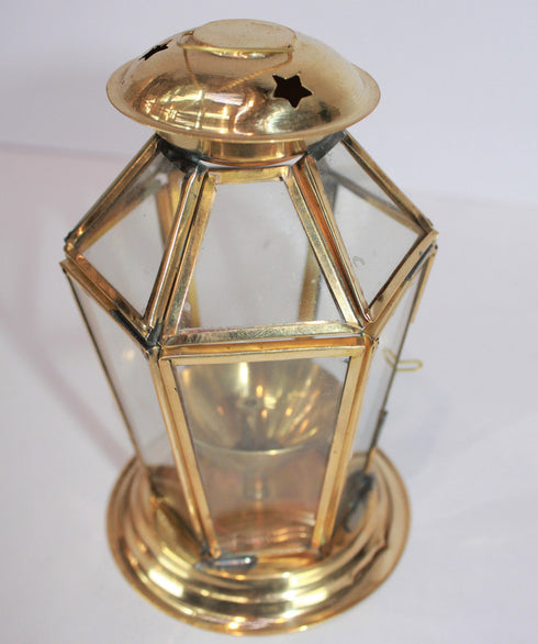 Brass Akhand Glass Jyoti Diya Stand 176g