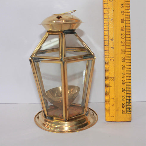 Brass Akhand Glass Jyoti Diya Stand 176g