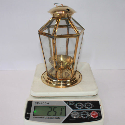 Brass Akhand Glass Jyoti Diya Stand 251g