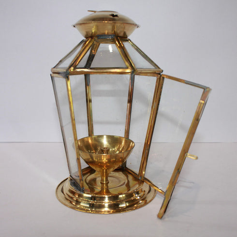Brass Akhand Glass Jyoti Diya Stand 251g