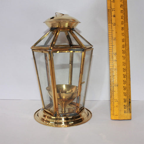 Brass Akhand Glass Jyoti Diya Stand 251g