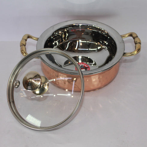 Steel Copper Kadai With Glass Cover 502g