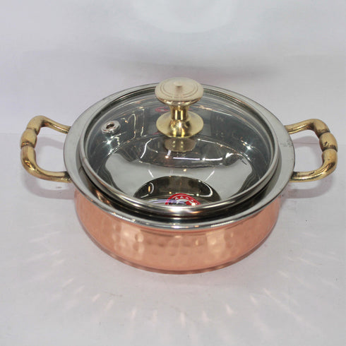 Steel Copper Kadai With Glass Cover 502g