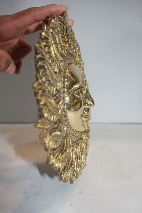 Brass Wall Hanging Sun Antique Statue 1464g