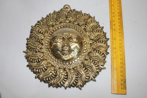 Brass Wall Hanging Sun Antique Statue 1464g