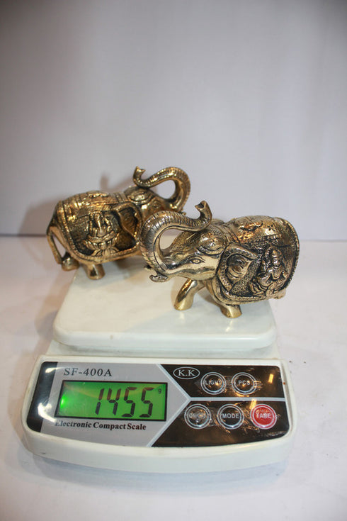 Brass Pair Elephant Statue 1455g