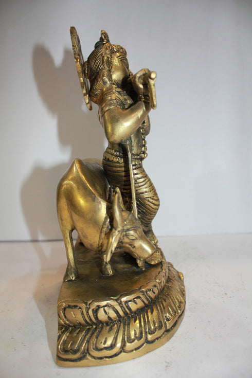 Brass Krishna With Cow God Statue 3184g