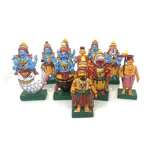 Wooden Dashavataram Set 10 incarnations of Lord Vishnu Kondapalli Toys
