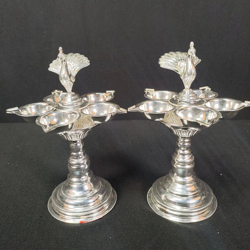Pure Silver Panchmukhi Lamp Stand Pair 207g