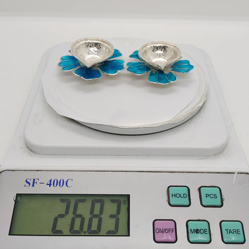 Pure Silver Fancy Diya Flower Pattern Blue 26.83g