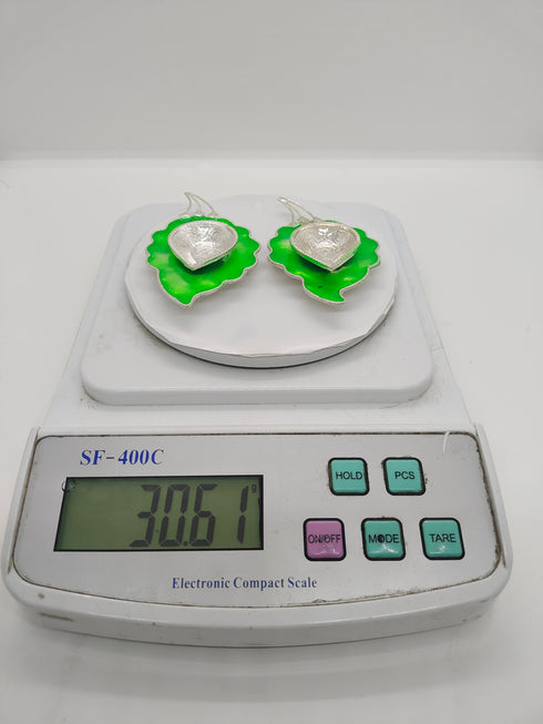 Pure Silver Fancy Diya Leaf Pattern Green 30.62g