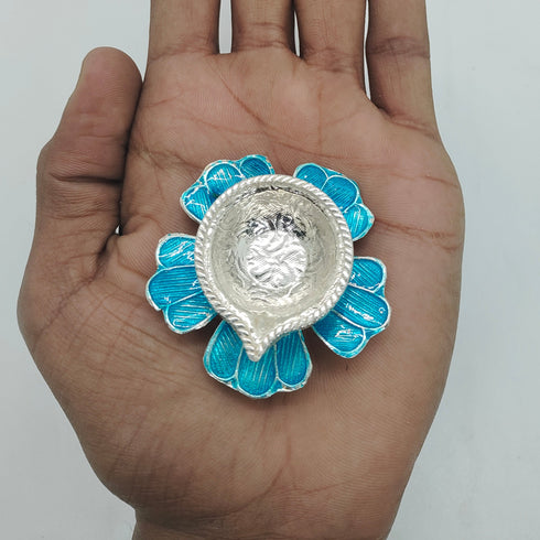 Pure Silver Fancy Diya Flower Pattern Blue 26.83g