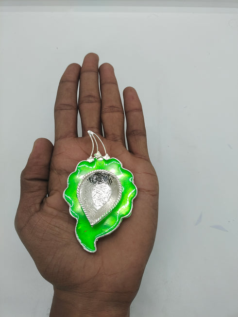 Pure Silver Fancy Diya Leaf Pattern Green 30.62g