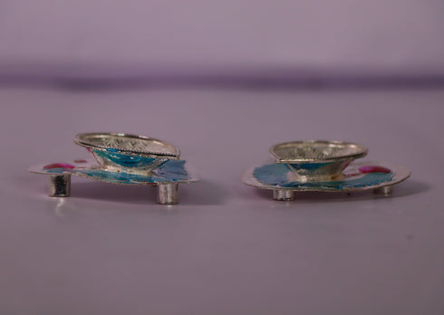 Pure Silver Blue Peacock Fancy Diya Pair 34.98g