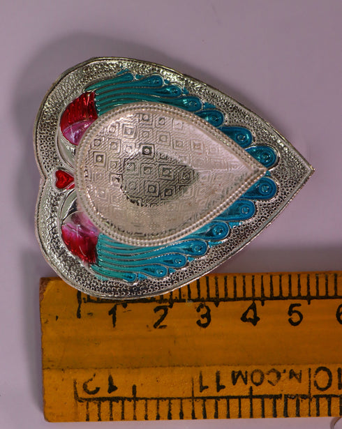 Pure Silver Blue Peacock Fancy Diya Pair 34.98g