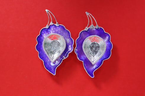 Pure Silver Fancy Diya Pair Leaf Pattern 29.5g