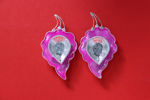 Pure Silver Fancy Diya Leaf Pattern In Pink 29.25g