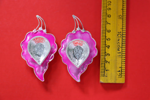 Pure Silver Fancy Diya Leaf Pattern In Pink 29.25g