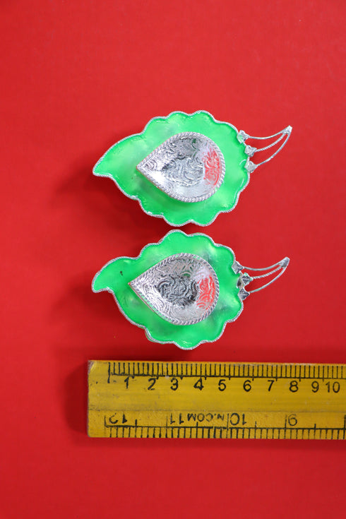 Pure Silver Fancy Diya Leaf Pattern Green 30.62g